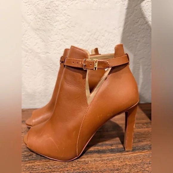 Michael Kors Lawson booties 9 ankle peep toe stiletto boots brown leather - Picture 7 of 16